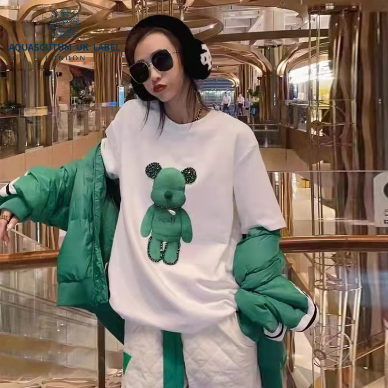 Aquascutum Bear short sleeve T-shirt women's summer loose half sleeve Hong Kong style top
