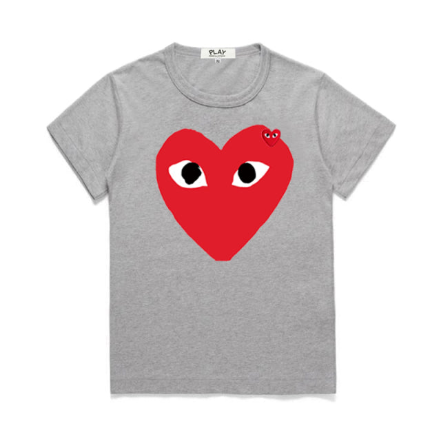 Comme Des Garcons Men Women Summer T-shirt Heart Eyes Print Embroidered Cotton O-neck Short-sleeved Unisex Casual T-shirt