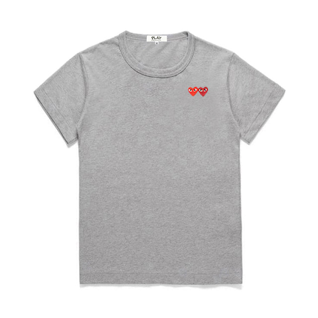 Comme Des Garcons Unisex T-shirt Double Heart Eyes Embroidery Cotton Summer O-neck Short Sleeve Solid Casual Men Women T-shirt