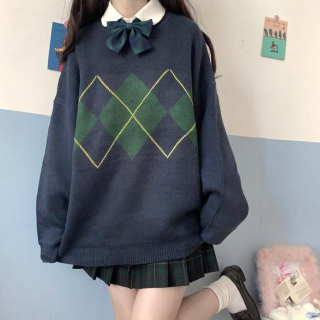 Oversized Pullovers Women Sweater Elegant Green Striped Print Winter Long Sweaters Streetwear Ladies Jumper Warm Outerwear 2021