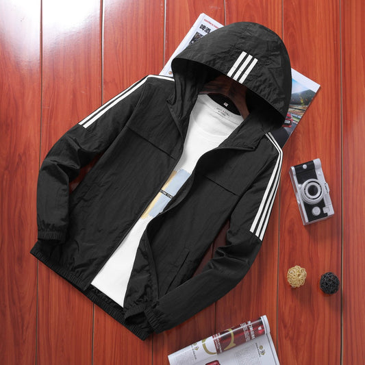 2019 summer solid color hooded suntan jacket men's hip-hop collared shirt street coat casual men's coat Sun protection clothing