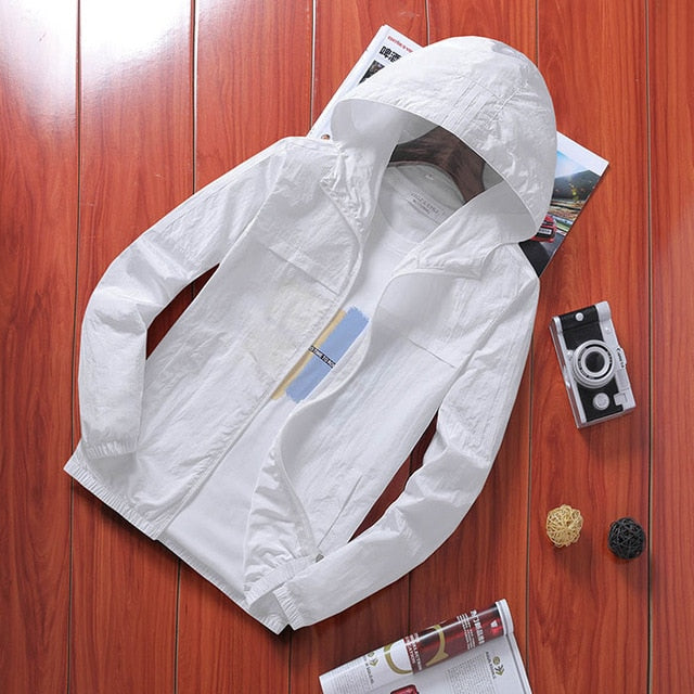 2019 summer solid color hooded suntan jacket men's hip-hop collared shirt street coat casual men's coat Sun protection clothing
