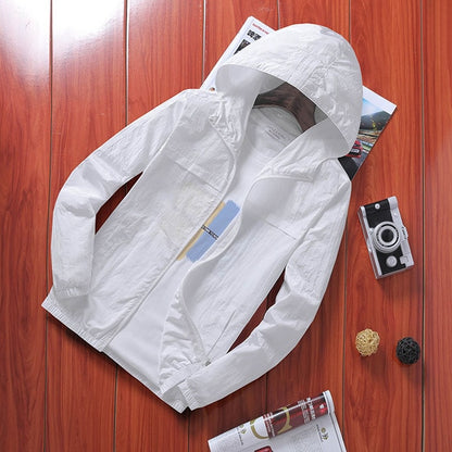 2019 summer solid color hooded suntan jacket men's hip-hop collared shirt street coat casual men's coat Sun protection clothing