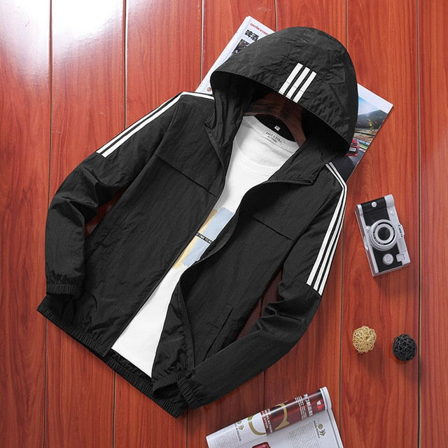 2019 summer solid color hooded suntan jacket men's hip-hop collared shirt street coat casual men's coat Sun protection clothing