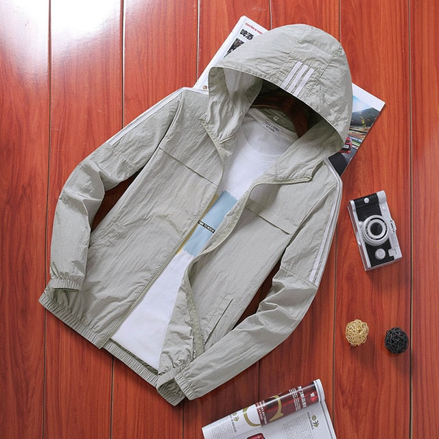 2019 summer solid color hooded suntan jacket men's hip-hop collared shirt street coat casual men's coat Sun protection clothing