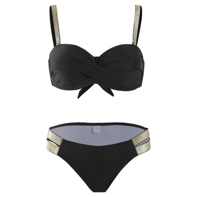 2020 Sexy Solid Color Bikini Women Swimwear Bandeau Biquini Two pieces Swimsuit Female Bathing Suit Push Up Bikini Set Beachwear