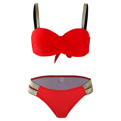 2020 Sexy Solid Color Bikini Women Swimwear Bandeau Biquini Two pieces Swimsuit Female Bathing Suit Push Up Bikini Set Beachwear