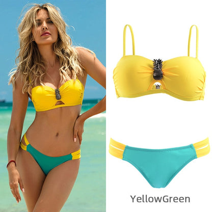 2020 Sexy Solid Color Bikini Women Swimwear Bandeau Biquini Two pieces Swimsuit Female Bathing Suit Push Up Bikini Set Beachwear