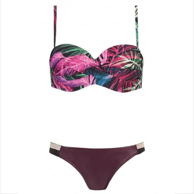 2020 Sexy Solid Color Bikini Women Swimwear Bandeau Biquini Two pieces Swimsuit Female Bathing Suit Push Up Bikini Set Beachwear