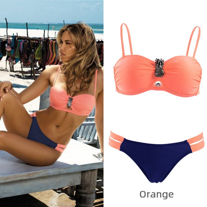 2020 Sexy Solid Color Bikini Women Swimwear Bandeau Biquini Two pieces Swimsuit Female Bathing Suit Push Up Bikini Set Beachwear