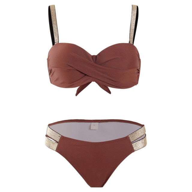 2020 Sexy Solid Color Bikini Women Swimwear Bandeau Biquini Two pieces Swimsuit Female Bathing Suit Push Up Bikini Set Beachwear