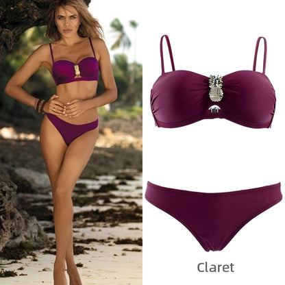 2020 Sexy Solid Color Bikini Women Swimwear Bandeau Biquini Two pieces Swimsuit Female Bathing Suit Push Up Bikini Set Beachwear