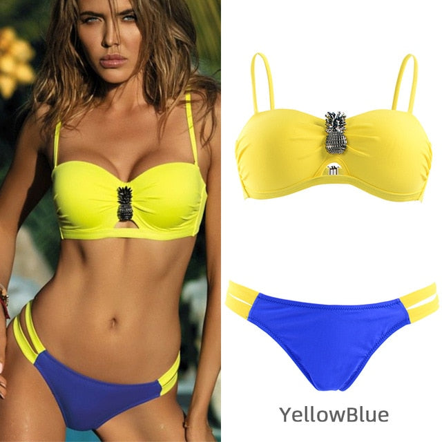 2020 Sexy Solid Color Bikini Women Swimwear Bandeau Biquini Two pieces Swimsuit Female Bathing Suit Push Up Bikini Set Beachwear