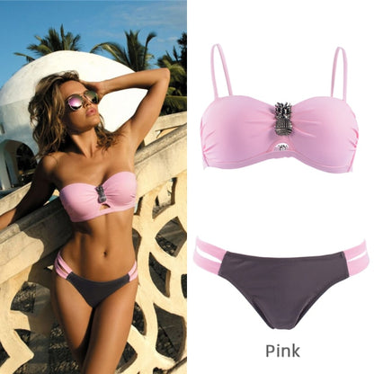 2020 Sexy Solid Color Bikini Women Swimwear Bandeau Biquini Two pieces Swimsuit Female Bathing Suit Push Up Bikini Set Beachwear