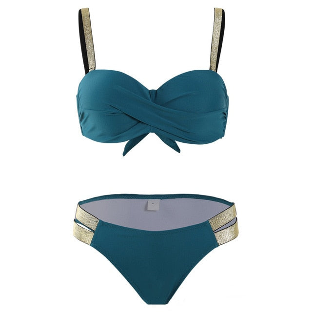 2020 Sexy Solid Color Bikini Women Swimwear Bandeau Biquini Two pieces Swimsuit Female Bathing Suit Push Up Bikini Set Beachwear