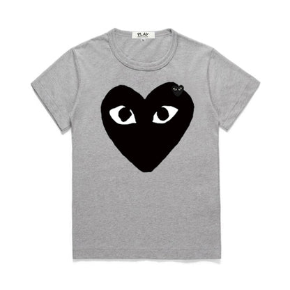 Comme Des Garcons Men Women Summer T-shirt Heart Eyes Print Embroidered Cotton O-neck Short-sleeved Unisex Casual T-shirt