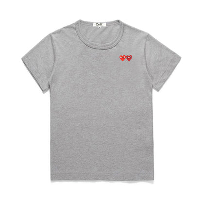 Comme Des Garcons Unisex T-shirt Double Heart Eyes Embroidery Cotton Summer O-neck Short Sleeve Solid Casual Men Women T-shirt