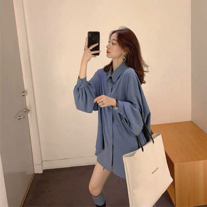 DUOFAN Plus Size Shirts Women Spring Autumn Solid Long Sleeves Button Fashion Female Blouses Streetwear Loose Casual Tops Coat