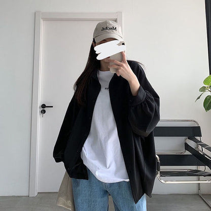 DUOFAN Plus Size Shirts Women Spring Autumn Solid Long Sleeves Button Fashion Female Blouses Streetwear Loose Casual Tops Coat