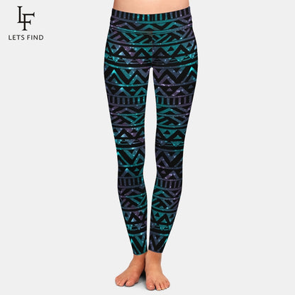 LETSFIND Brands Summer Women Black Leggings Aztec Printing Sexy High Waist High Elastic Milk Silk Plus Size Fitness Leggings