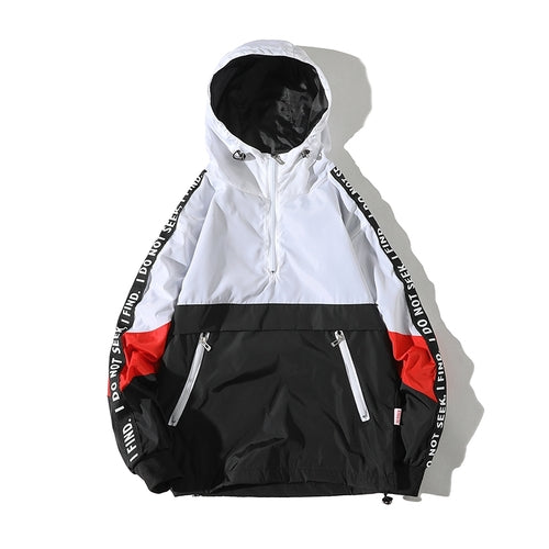 Legible 2019 Patchwork Black Pullover Jacket Fashion Tracksuit Casual Coat Men Windbreaker Hip Hop Streetwear Hooded Jackets Men