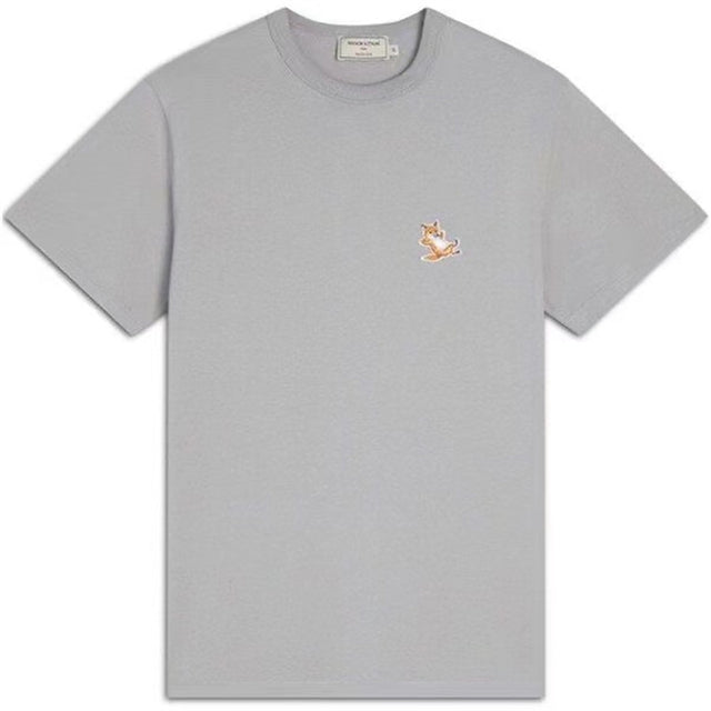 Men&#39;s and Women&#39;s Same Short-sleeved Kitsune Fashion Casual Round Neck Small Fox Embroidery Short-sleeved T-shirt Cotton Top
