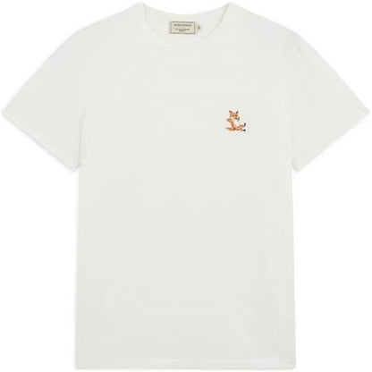 Men&#39;s and Women&#39;s Same Short-sleeved Kitsune Fashion Casual Round Neck Small Fox Embroidery Short-sleeved T-shirt Cotton Top