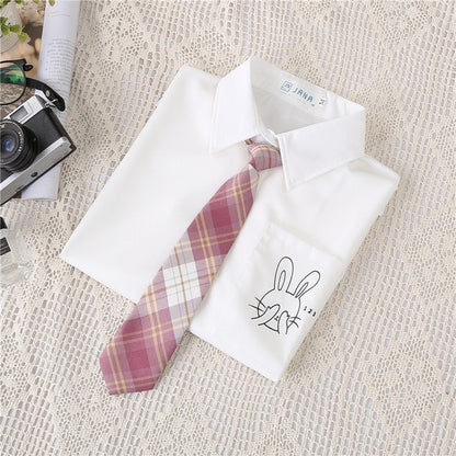 Preppy Style Women Blouses Shirts White Print Rabbit Turndown Collar Short Sleeve Summer Tops Female Blusas Lady Clothing #H59