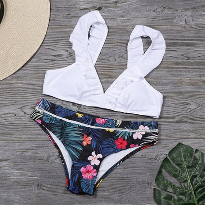 Sexy Push-up Bikini Sets Yellow Floral Plant Print Women Boho V-neck Two Pieces Swimsuits 2021Girl Beach Bathing Suit Swimwear