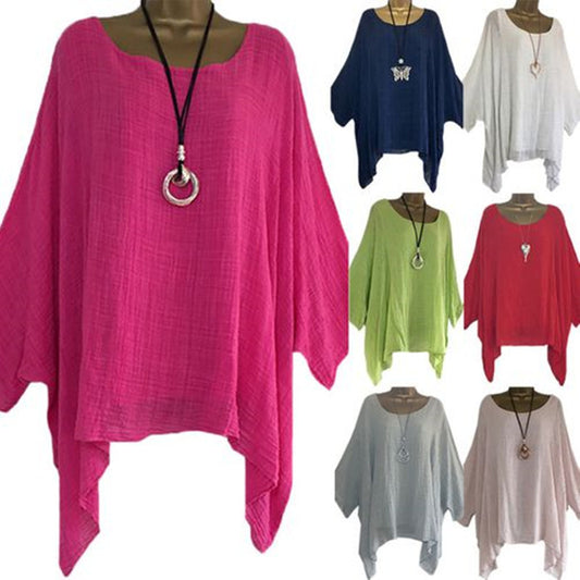 Solid Summer Blouses Batwing Sleeve 4XL 5XL Loose Plus Size Women Tunic Casual O-Neck Long Sleeve Blouse Anomalistic Tee Shirts