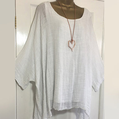 Solid Summer Blouses Batwing Sleeve 4XL 5XL Loose Plus Size Women Tunic Casual O-Neck Long Sleeve Blouse Anomalistic Tee Shirts