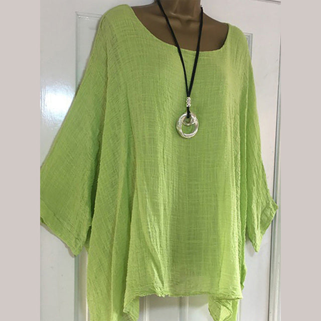 Solid Summer Blouses Batwing Sleeve 4XL 5XL Loose Plus Size Women Tunic Casual O-Neck Long Sleeve Blouse Anomalistic Tee Shirts