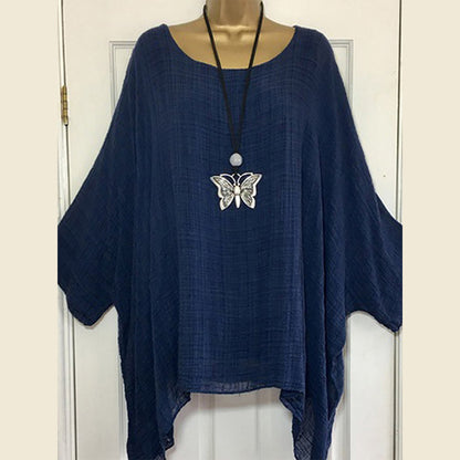 Solid Summer Blouses Batwing Sleeve 4XL 5XL Loose Plus Size Women Tunic Casual O-Neck Long Sleeve Blouse Anomalistic Tee Shirts