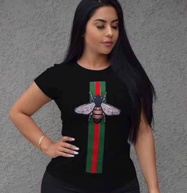 Summer 100% Cotton Short Sleeve Striped Print Women&#39;s Classic Black and White Mandy Street Sportswear High Quality T-Shirt Top