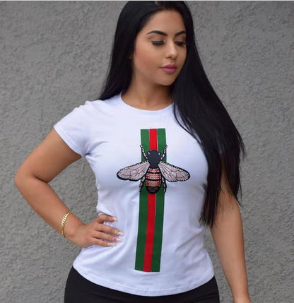 Summer 100% Cotton Short Sleeve Striped Print Women&#39;s Classic Black and White Mandy Street Sportswear High Quality T-Shirt Top