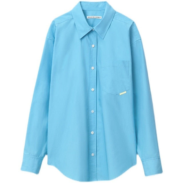 Summer new lapel single-breasted small pocket long-sleeved shirt shorts suit big-name women&#39;s simple embroidered casual shorts