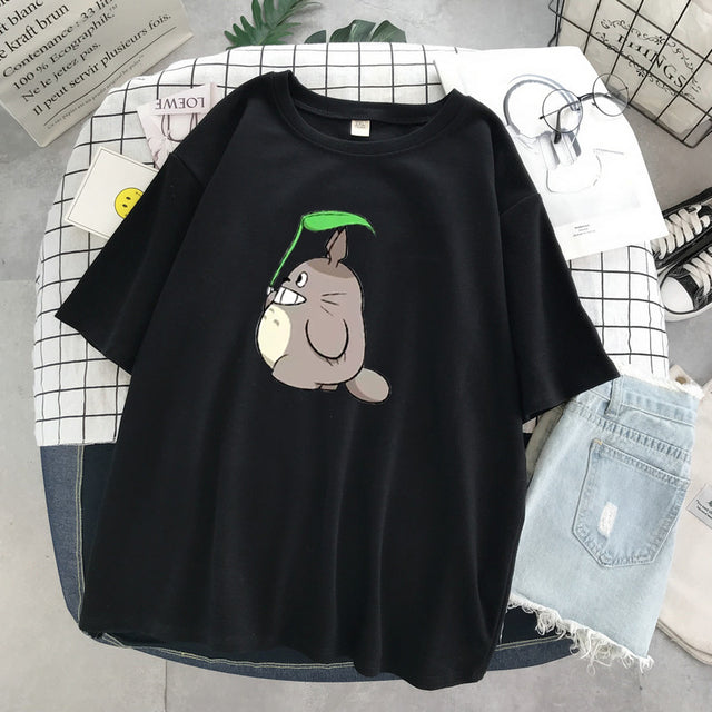 Totoro Harajuku Gothic Summer anime T-Shirt Fashion Print Cartoon Tops woman tshirts Female New Casual T-Shirt