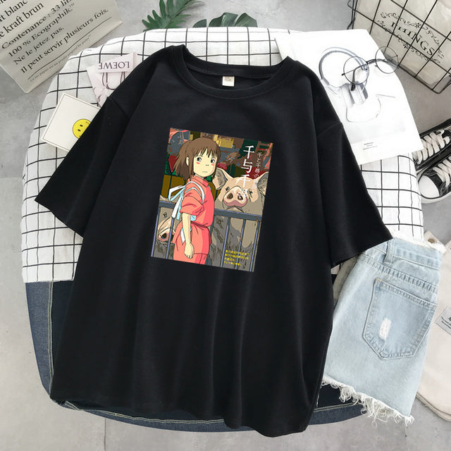 Totoro Harajuku Gothic Summer anime T-Shirt Fashion Print Cartoon Tops woman tshirts Female New Casual T-Shirt