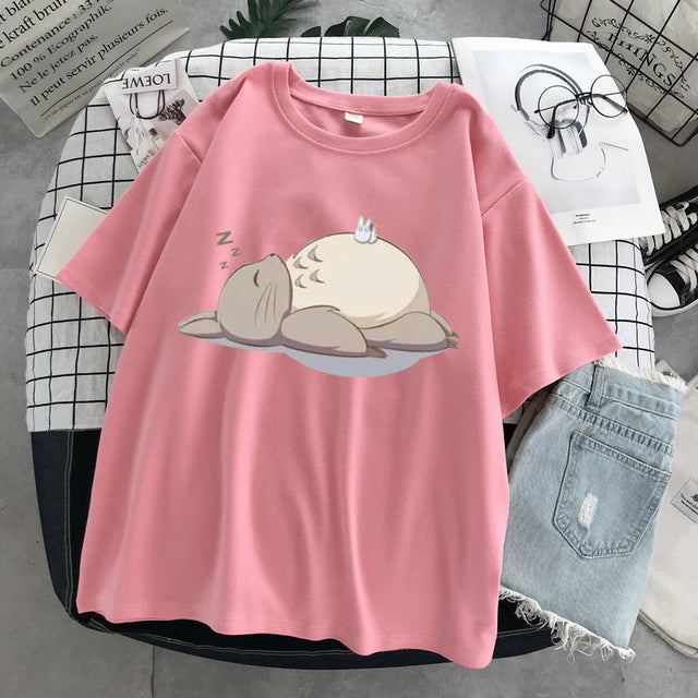 Totoro Harajuku Gothic Summer anime T-Shirt Fashion Print Cartoon Tops woman tshirts Female New Casual T-Shirt
