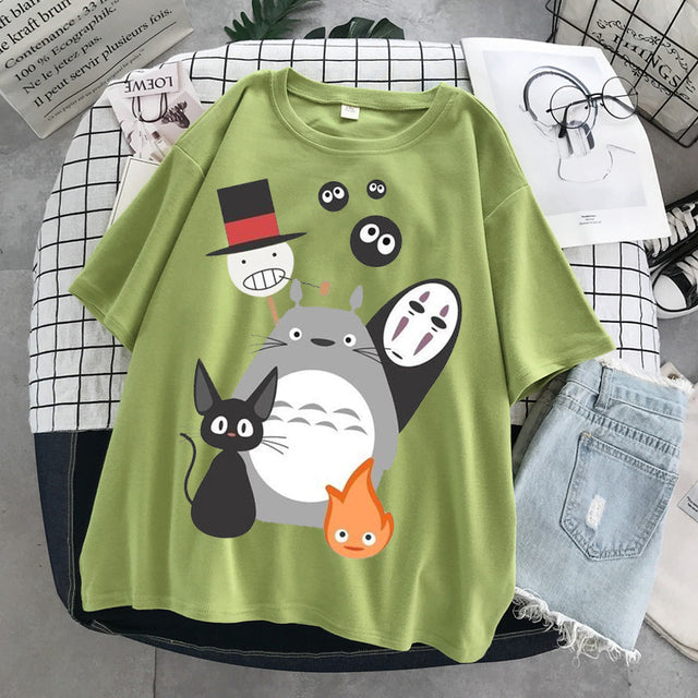 Totoro Harajuku Gothic Summer anime T-Shirt Fashion Print Cartoon Tops woman tshirts Female New Casual T-Shirt