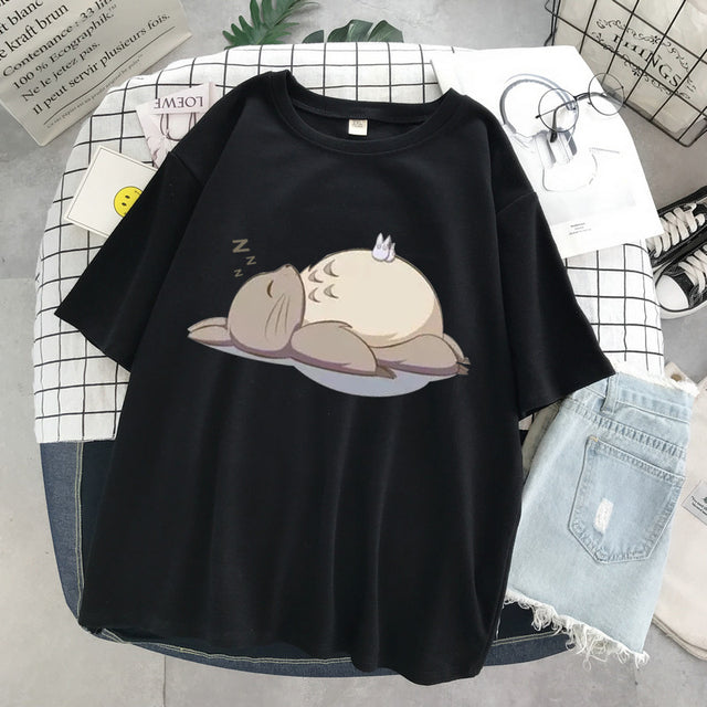 Totoro Harajuku Gothic Summer anime T-Shirt Fashion Print Cartoon Tops woman tshirts Female New Casual T-Shirt