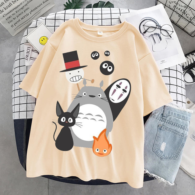 Totoro Harajuku Gothic Summer anime T-Shirt Fashion Print Cartoon Tops woman tshirts Female New Casual T-Shirt