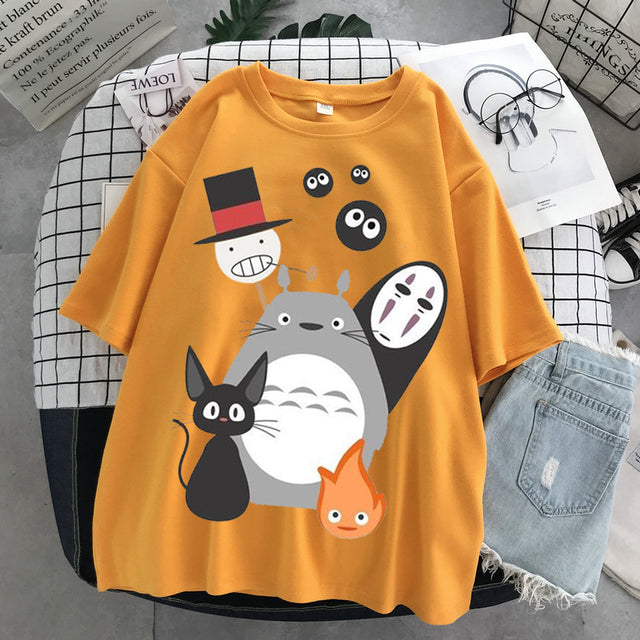 Totoro Harajuku Gothic Summer anime T-Shirt Fashion Print Cartoon Tops woman tshirts Female New Casual T-Shirt