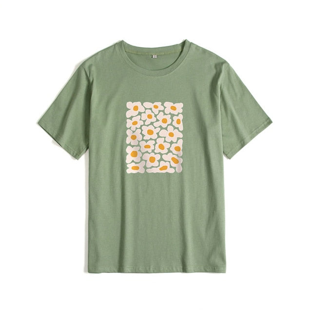 WYWM Summer Floral Printed Woman Tshirts Loose Soft O-neck Graphic Tee Harajuku Casual Streetwear Female Tops Clothes Women