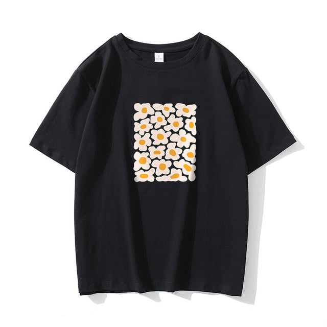 WYWM Summer Floral Printed Woman Tshirts Loose Soft O-neck Graphic Tee Harajuku Casual Streetwear Female Tops Clothes Women