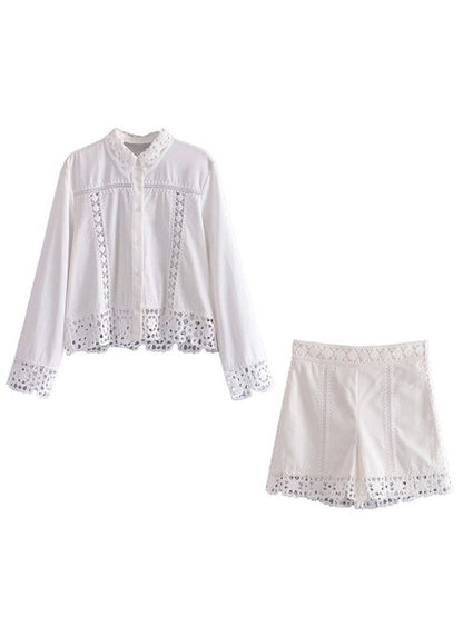 Women 2022 spring New Sweet Fashion crochet splicing Blouses Vintage Long Sleeve Button-up Female Shirts Chic Tops