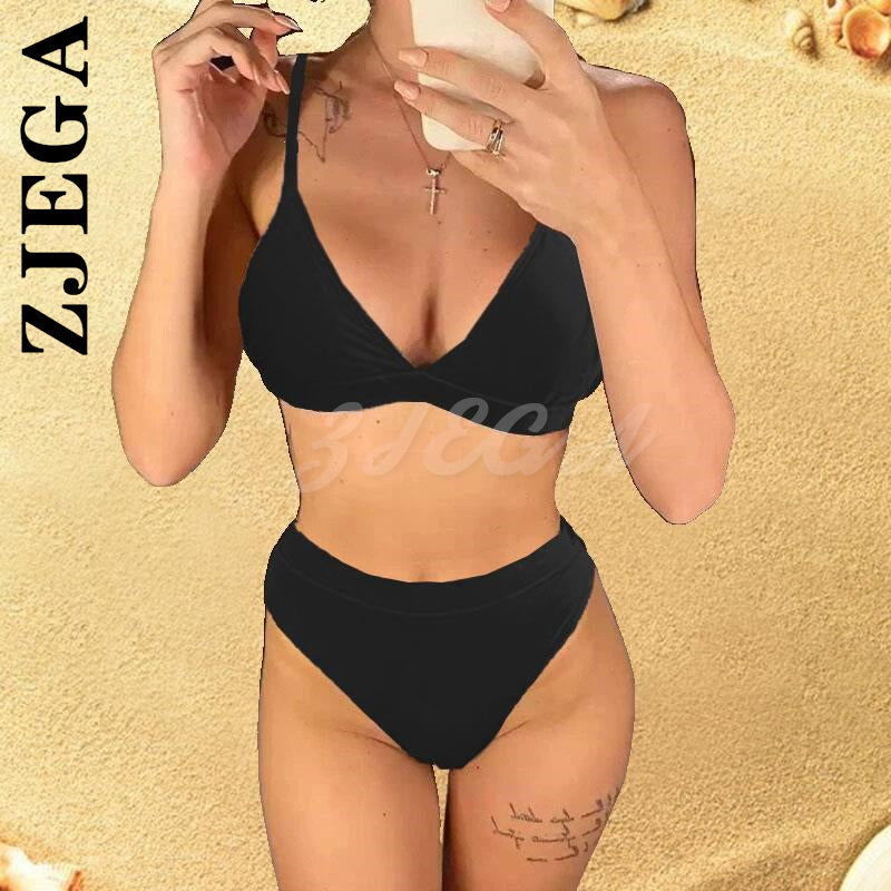 Zjega 2022 Summer Solid Swimwear Felame Sexy Thong Bathing Suit Bandage Swimming 2 Pieces SetPush Up Bikini High Waist Swimsuit